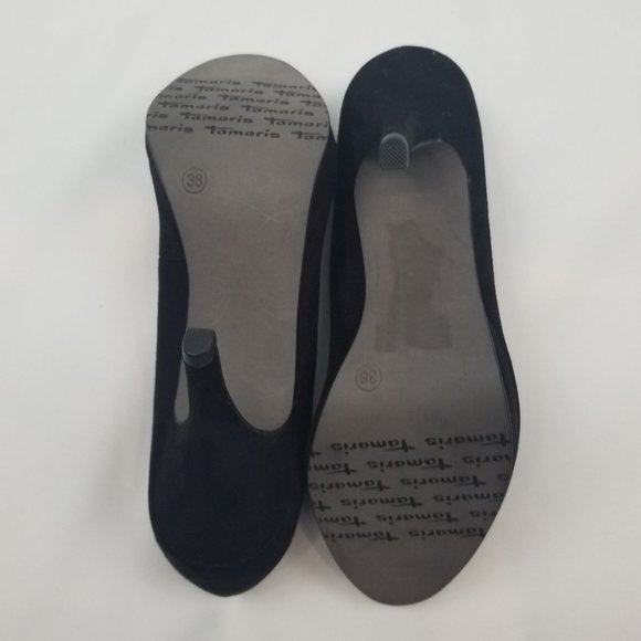 Tamaris Classic Black Suede Platform Pump Stiletto Heels sz 38 - Picture 7 of 8